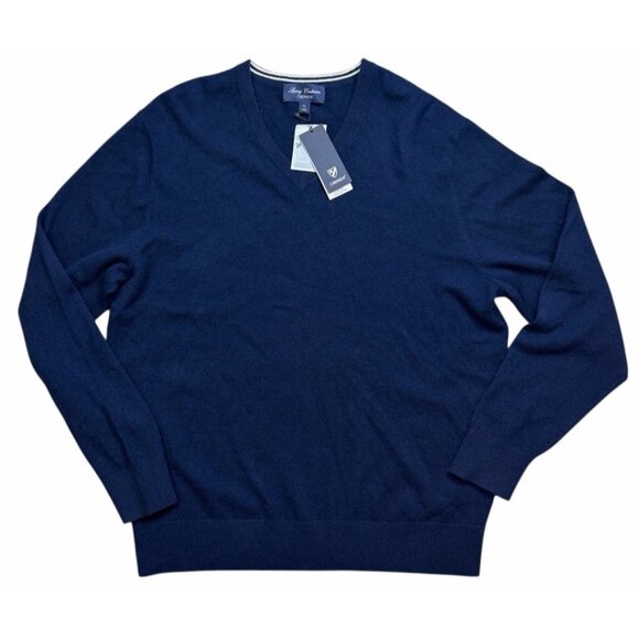 DANIEL CREMIEUX XL NAVY BLUE V-Neck LUXURY CASHMERE Sweater NEW $200 - Picture 1 of 8
